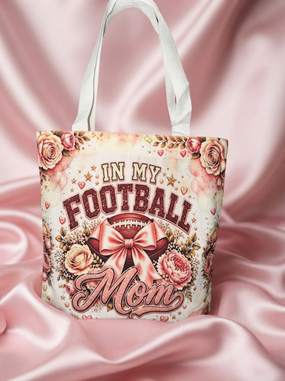In My Football Mom Floral Tote Bag - Pink